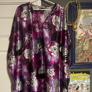 Floral Purple and Black Women's Kaftan